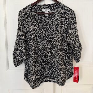 Rebecca Malone Black and Gray Leopard Print Blouse NWT